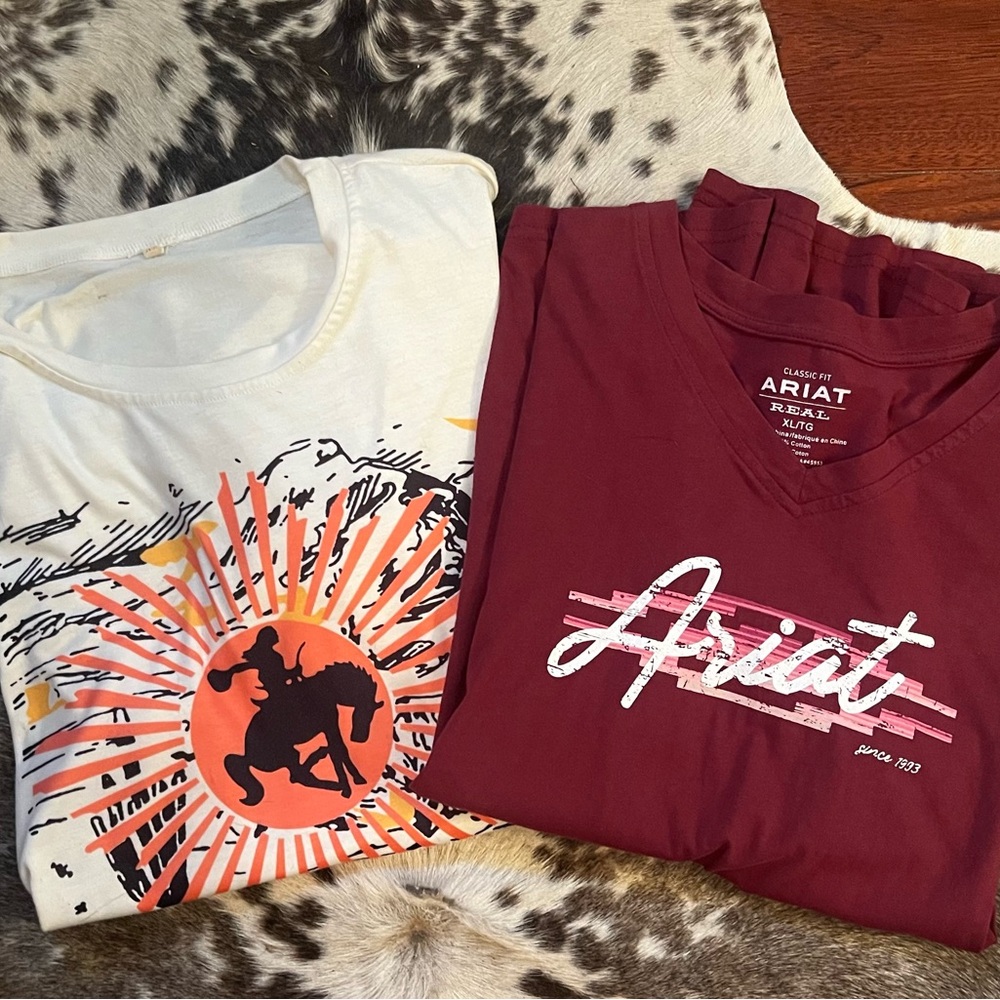Ariat Red Short Sleeve Tee, and white western brand Tee